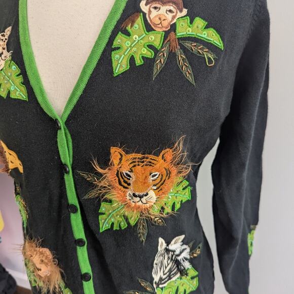 Design Options By Philip & Jane Gordon Jungle Safari Sweater Cardigan Medium - Picture 4 of 6